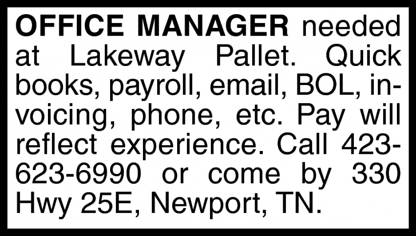 Office Manager, Lakeway Pallet